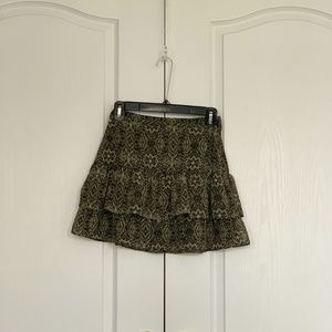 Gray & Greenish Patterned Ruffle Layered Skirt